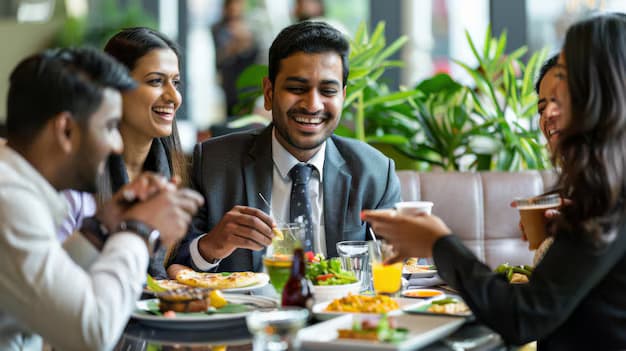 Group of people dining and socializing